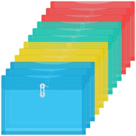 Plastic Envelopes with String Closure Clear Side Loading Folders Legal Size Paper Office Organizer 12 Packs Muti-Colors