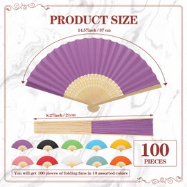 Yinkin Yinkin 100 Pack Folding Fans Bamboo Handheld Folded Craft Hand Japanese Chinese Fans for Weddings Bridal Dancing Church DIY Decoration Women Kids Gift Party Favors (Multi Colors)