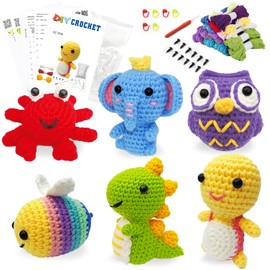 6Pcs Crochet Kit for Beginners, 2024 DIY Craft for Adults and Kids, Great Gift for Crochet Lovers, Crochet Animal Kits with Step by Step Videos, Yarn, Crochet Hook, Birthday Gift, Holiday Gift