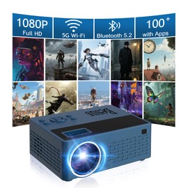 [Built-in Apps] 5G WiFi Bluetooth Smart Projector,Comes with a mini stand ,Mini Projector with Stereo Speaker,1080P Full HD Portable Projector, Compatible with TV Stick Smartphone/ pc/USB (With Apps)