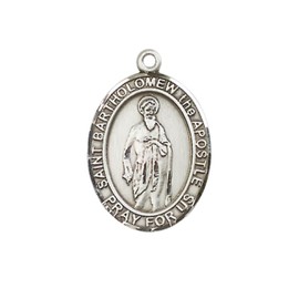 Medium Men's .925 Sterling Silver Saint Bartholomew the Apostle Medal Pendant on 24 Inch Endless Rhodium Plated Heavy Curb Brass Chain, Catholic Religious Necklace -Made in USA- Deluxe Velvet Gift Box