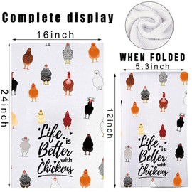 MYSOMY Chicken Kitchen Towels Chicken Dish Towel Chicken Mom Gifts Life Is Better With Chickens Rooster Kitchen Towels (Life is Better UK)