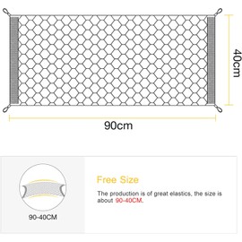 Red de carga trasera de coche, red universal ajustable y elástica para almacenamiento en baúl, organizador compatible para coches y camiones, almacenamiento de nylon en malla con ganchos (90x40cm)