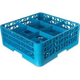 Carlisle FoodService Products RG9-214 OptiClean 9 Compartment Glass Rack with 2 Extenders, 7.12", Polypropylene, Blue