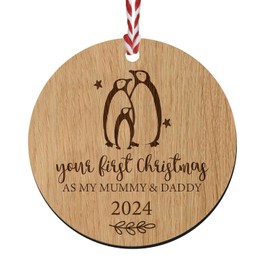 First Christmas as My Mummy & Daddy Wooden Christmas Tree Ornament Decoration Bauble - New Baby Gift Keepsake for Parents from Child - Baby's 1st Christmas 2024