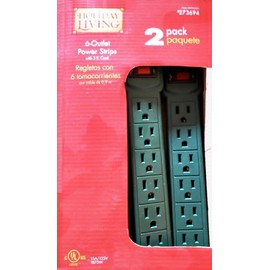 Holiday Living New Qty 2 Pack Green 6-outlet power Strips With Illuminated Circuit Breaker Swit