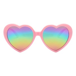 JCTAIFOO Polarised Love Heart Sunglasses Women's Vintage Fashion Oversized Heart Shape Glasses for Party Festival, Pink/Rainbow Reflective