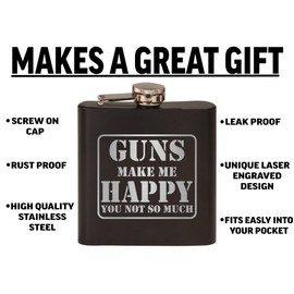 Rogue River Tactical Funny Hunting Flask Stainless Steel Hip Flask Premium Matte Black Makes a Great Gift For Hunter Him Dad Father Gag Joke Gift Guns Makes Me Happy You Not So Much