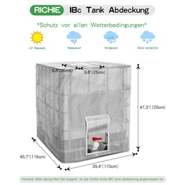RICHIE 1000L IBC Tank Cover Water Tank Protective Cover Protective Tarpaulin Rain Water Tank IBC Container Protective Cover for Rain Butt 120 x 100 x 116 cm Transparent