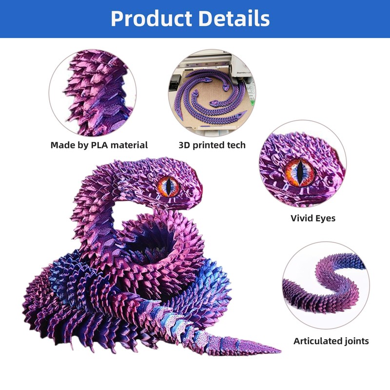 3D Printed Animals Snake Set of 3, 3D Printed Fidget