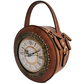 Lyuxhetaokdiq Women Classic Retro Clock Shaped Crossbody Shoulder Bag Handbag PVC Unique Novelty Clock Purse(3 Brown)