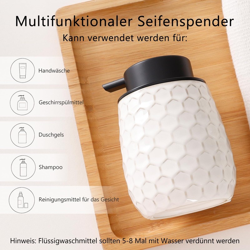 Umlaca Soap Dispenser, Refillable Ceramic Soap Dispenser, 400 ml, Large
