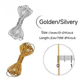 2Pcs 5M Elastic Cords Braids Hair Accessories, Hair Strings Braids Silver Gold Braiding Hair Deco Styling Stretchable African for Women Hair Braiding Ornament Hanging and Gift Wrapping