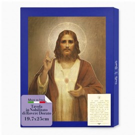 Fratelli Bonella Icon of the Sacred Heart Jesus of Chambers in Nobilised with Golden Oak, 19.7 x 25 cm, Made in Italy