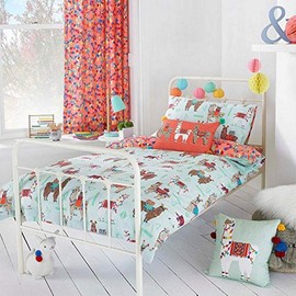 Riva Paoletti Kids Llamarama Toddler Duvet Cover Set - Multicolour Mint Green - Reversible Llama Design - 1 x Pillowcase Included - PolyCotton - Machine Washable - 120 x 150cm (47" x 59" inches)