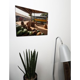 The Plum Penguin Ghanaian Market Scene Wall Art: Twin A4 MDF Wood Panels with Printed Accra Outdoor Bazaar and Lush Landscape Canvas Alternative 40 x 30cm