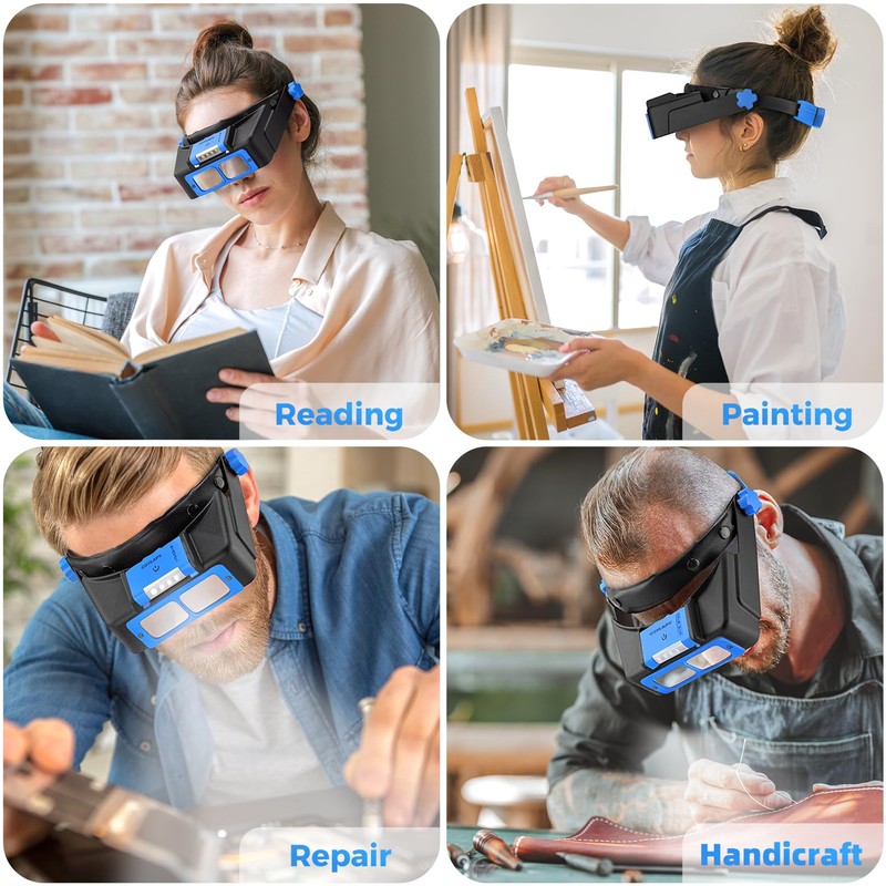 COYLAPY Headband Magnifier with Light, 1.5X-3.5X Hobby Magnifying Glasses