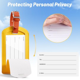 Airkit Luggage Tags 3 Pack PU Leather Luggage Tags for Suitcases TSA Approved, Privacy Protection Bag Tags Travel Essentials, Yellow