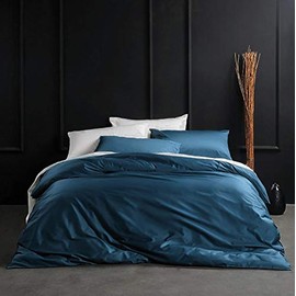 Eikei Solid Color Duvet Cover Luxury Bedding Set 400 Thread Count Egyptian Cotton Long Staple Sateen Weave Breathable Silky Soft Pima Premium Quality Bed Linen (Queen, Ocean Teal)
