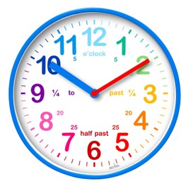 Acctim Wickford Kids Teaching Wall Clock Quartz Rainbow Dial Quarter Markers Blue 20cm 22529