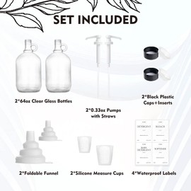 TTDMK TTDMK 2 Pcs Glass Liquid Laundry Dispenser Set, Half Gallon (64 oz. Each), Laundry Detergent Bottles with Pump Dispenser - Includes Labels, Funnel, Measuring Cup