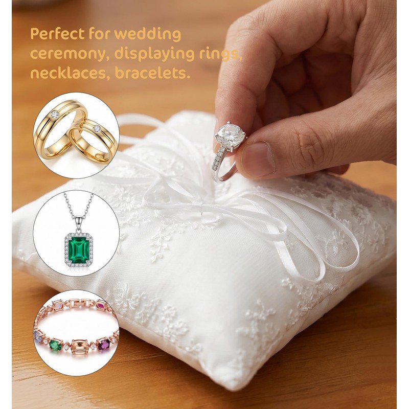 Ring Pillow, Ring Pillow for Rings Bearer Ceremony with Bowknot