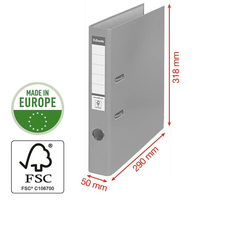 Esselte A4 Lever Arch File, White, 52mm Spine, Plastic, Pack