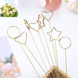 30 pcs Metal Place Card Holders, Round Heart Table Number Holders Gold Photo Clips, Presents Floral Card Holder Clips for Valentine's Day Wedding Birthday Party Supplies (3 Style)