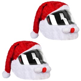 Lezevn 2Pcs Christmas Hat Motorcycle Helmet Cover Santa Claus Fluffy Protection Hat Xmas Motorcycle Helmets Decoration