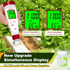pH Meter for Water Hydroponic,Digital pH ppm Tester for Nutrients,EC TDS Reader 4 in 1 with 1413 μs/cm Calibration Solution,High-Sensitivity Backlit Display for Drinking Water,DWC,Indoor Plants