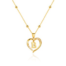 Cicy Bell Womens Heart Initial Necklace for Women 18k Gold Plated Cubic Zirconia Dainty Letter Pendant Necklace 17.7'' with 2'' Extender