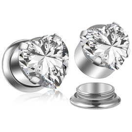 Uqnwbdq 10G Silver Ear Gauges Tunnels Plugs Earrings for Ears 10 Gauge 316L Surgical Stainless Steel Diamond Single Flare Screw Fit Back Tunnels Plugs Hollow Gauges Size 2.4mm Women Men