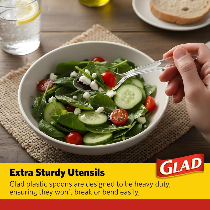 Glad Clear Plastic Spoons - Dishwasher Safe Clear Disposable Heavy