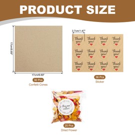 PATIKIL Dried Flower Confetti Cones, 30Pcs Paper Tapers Cone Holder with Dried Rose Petal/Sticker for Wedding Party Engagement Birthday DIY Decoration, Red/Yellow