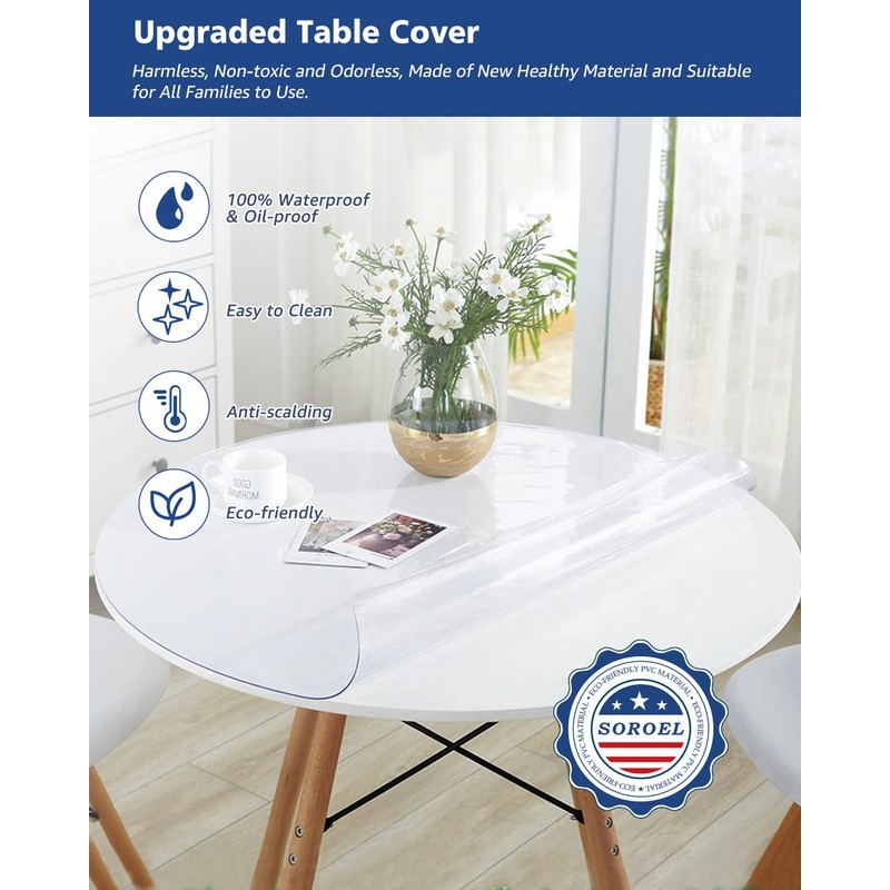 54 Inch Round Clear Plastic Table Protector for Dining Room