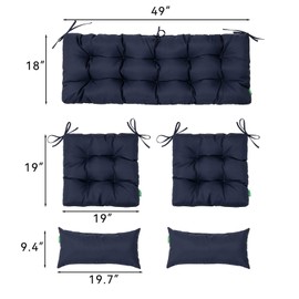 STillcomsy Outdoor Wicker Chair Cushions of 5Pieces,Tufted Patio Bench Cushions & 2Seat Cushions with Ties,2Lumber Pillows -Navy