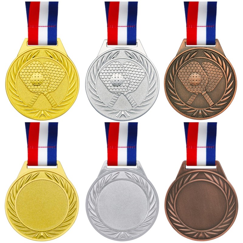 6 Pcs Pickleball Medals - 2.56 Inch Gold Silver Bronze