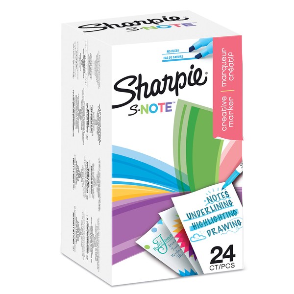 Sharpie S-Note Creative Colouring Marker Pens | Highlight, Write, Draw & More | Assorted Colours | Chisel Tip | 24 Count