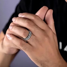 VA JENT Tungsten Rings for Men Stainless Steels Black Engagement Ring Classic Mens Wedding Ring - Size7