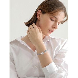 HPQQ Black Rutilated Quartz Cuff Bracelets for Women 925 Sterling Silver Rutilated Quartz Bangle Bracelet Open Cuff Jewelry Anniversary Birthday Valentines Day Mothers Day Gifts for Women Her Mom