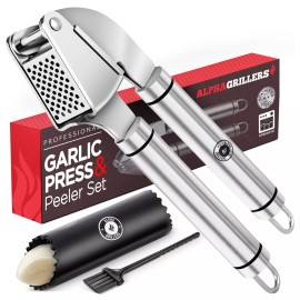 Alpha Grillers Garlic Press Stainless Steel - Premium Garlic Mincer with Sili...