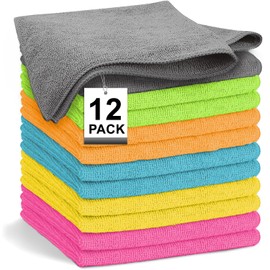 12 Pcs Paños de Limpieza de Microfibra, Toallas de Microfibra Multiusos, Súper Absorbente y Reutilizables, Trapos de Limpieza para El Hogar, Cocina, C