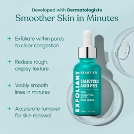 Beautiste 30 Day Miracle BHA 20% Peeling Solution - Clinical Strength Liquid Exfoliator Salicylic Acid Serum & Chemical Face Peel for Clogged Pores Wrinkle & Blackhead Remover 1 oz / 뷰티스트 30 데이 미라클 BHA 20% 필링 솔루션 - 막힌 모공 주름 및 블랙헤드 제거제를 위한 임상 강도 액체 각질 제거제 살리실산 세럼 & 케미컬 페이스 필 1온스