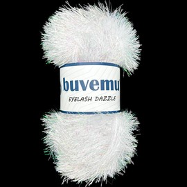Buvemu Eyelash Dazzle Fun Fur Yarn with Metallic Sparkle 100 Gram (3.53 Ounces) 120 Yards (110 Meters) (Optical White - Iridescent)
