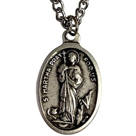 St Martha Medal Necklace 3/4 Inch Saint Metal Pendant with Chain