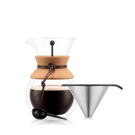 Bodum 34oz Pour Over Coffee Maker, High-Heat Borosilicate Glass with Reusable Stainless Steel Filter and Double Wall Cork Grip - Made in Portugal
