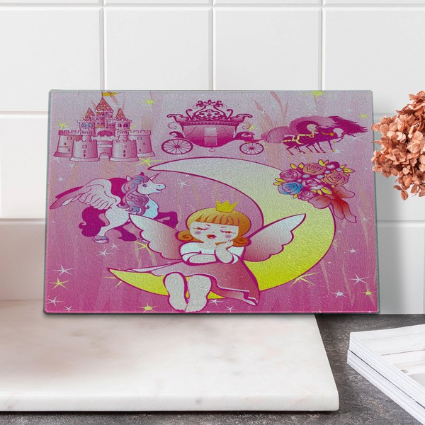 Ambesonne Pink Cutting Board, A Girl with Wings Sitting on