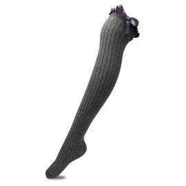 TOCONFFON Women's Girls Thigh High Stockings Over the Knee Socks with Satin Bows(Dark Grey,One Size)