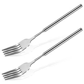 2pcs Extendable Fork, 8.7 to 25.43 Inch Telescopic Fork, Retractable Long Stainless Steel Tableware for Fruit Dessert Extending for BBQ & Desserts