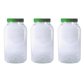 3 Large Storage Jars with Green Screw Top Lids by Britten & James. Clear Food Grade